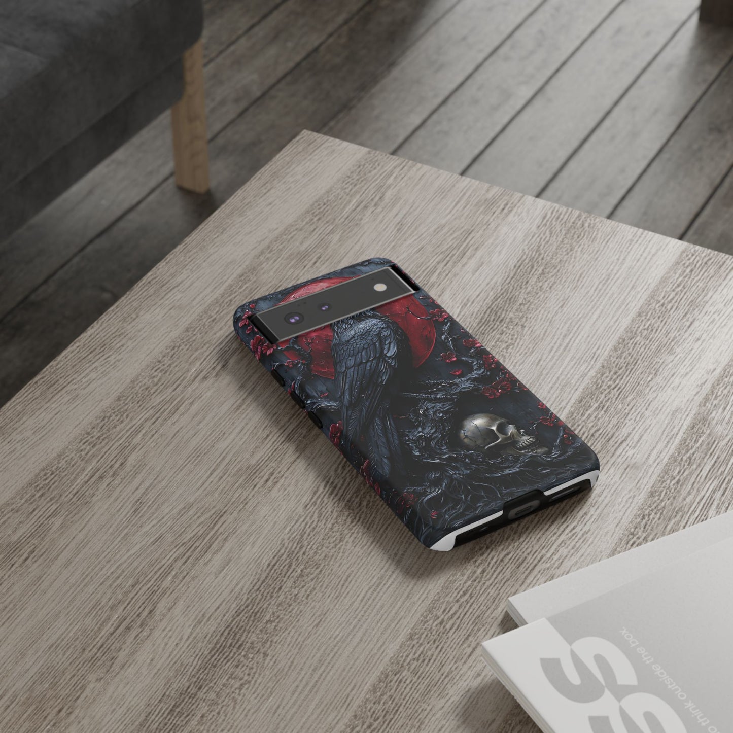 Gothic Sculpture Of Raven On Charcoal Tree Branch phone case design