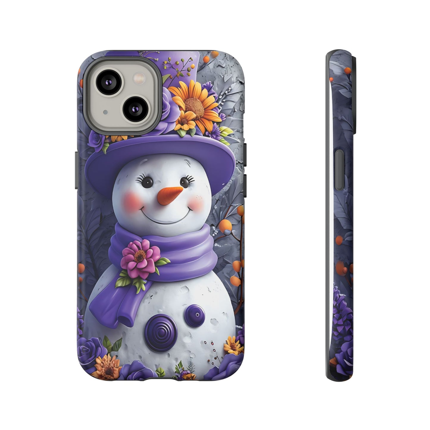 Cheerful Snowman With Colorful Floral Hat And Scarf phone case design