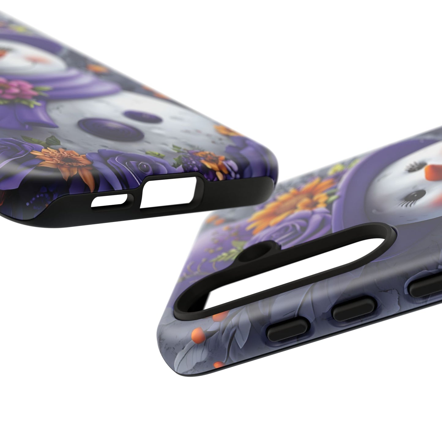 Cheerful Snowman With Colorful Floral Hat And Scarf phone case design
