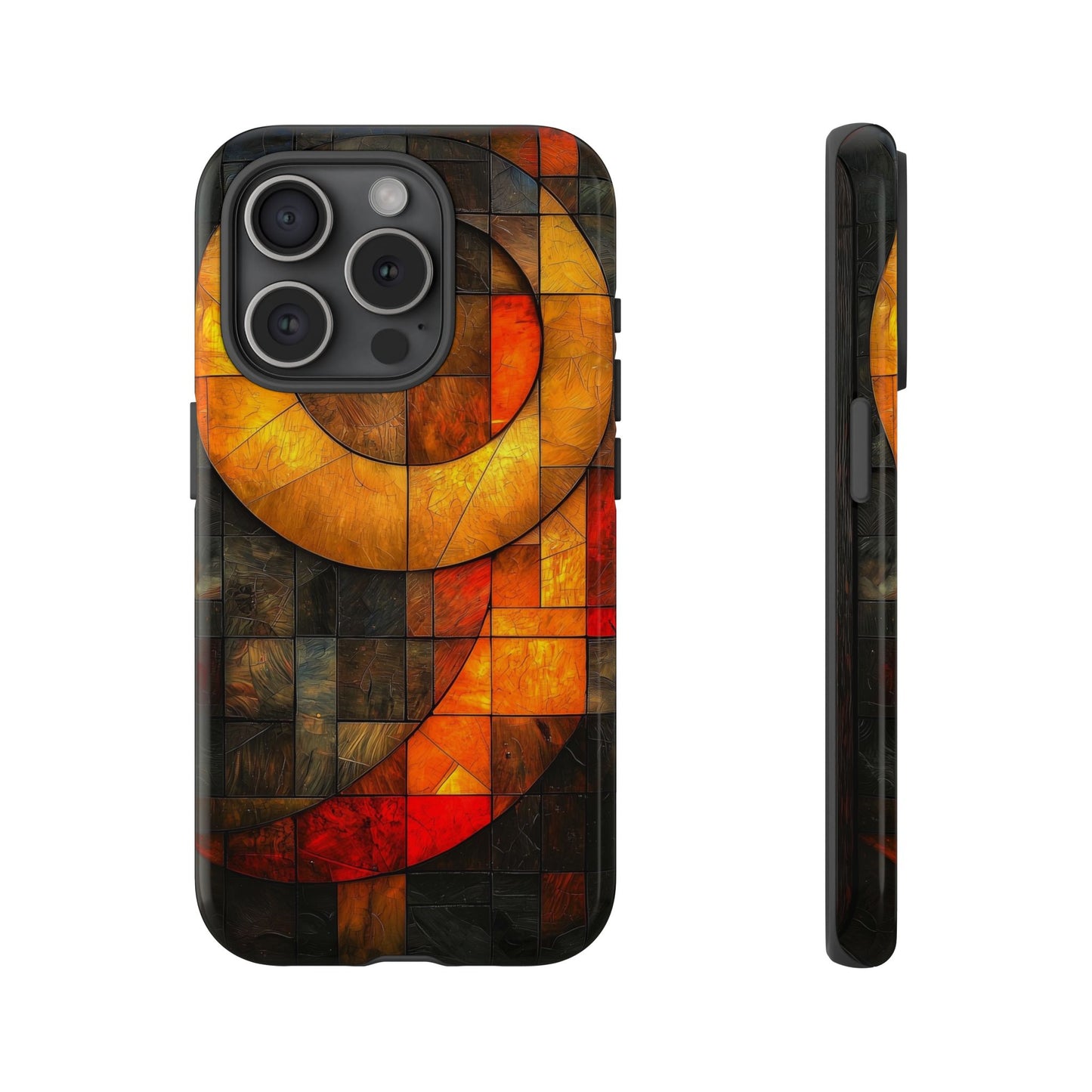 Inferno Spiral – Geometric Stained Glass Art Phone Case for iPhone, Samsung & Pixel