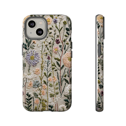 Intricate Embroidery Artwork Featuring Botanical Elements On Beige phone case design.