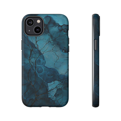 Surreal Abstract Digital Art With Deep Teal And Navy Hues phone case design