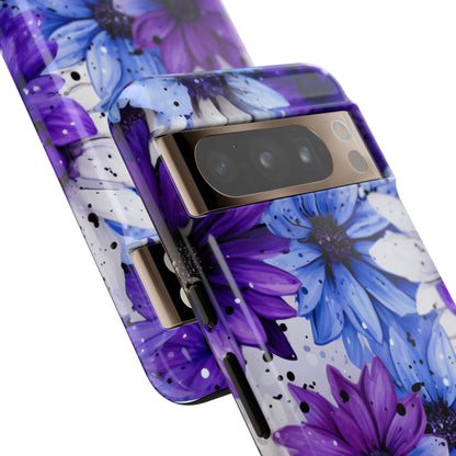 Blue & Purple Floral Splash Mobile Cover – Elegant Artistic Flowers