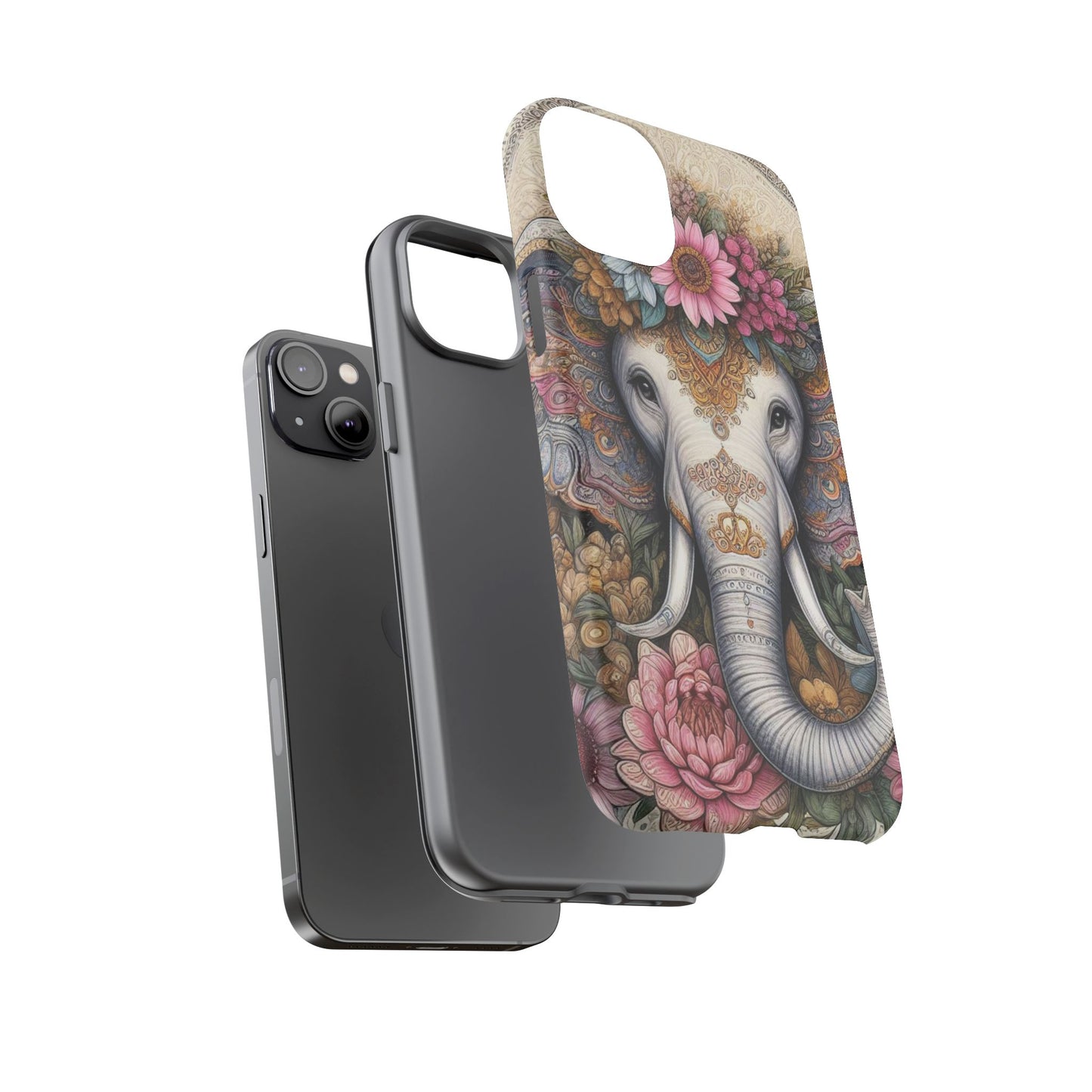 Elegant Floral Elephant Mobile Cover – Royal Mandala Art