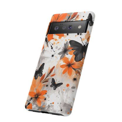Bold Butterfly & Floral Splash Mobile Cover – Black & Orange Aesthetic