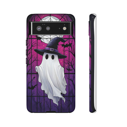 Stylized Halloween Illustration of a Ghost in Stained Glass  phone case design.