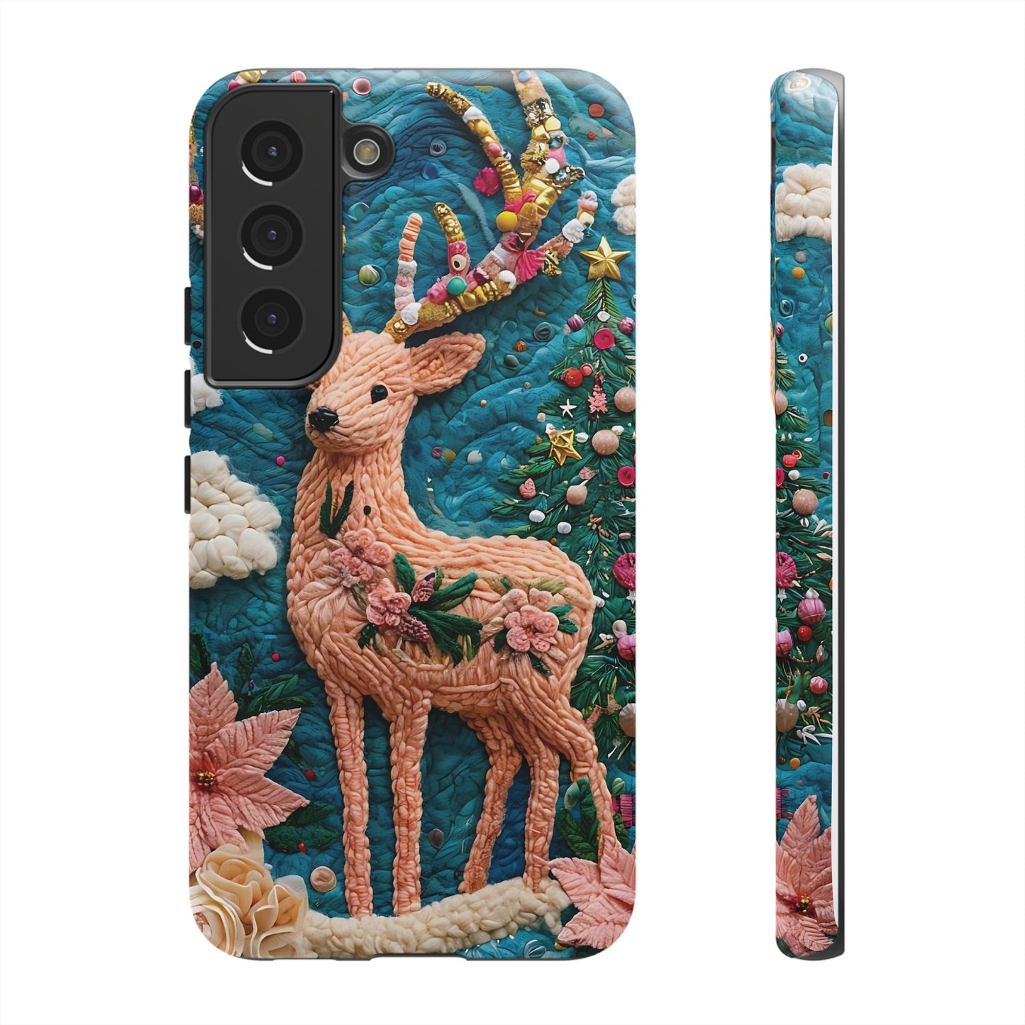 Whimsical Textile Art Featuring Intricate Peach-Colored Deer phone case design.