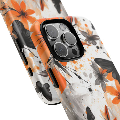 Bold Butterfly & Floral Splash Mobile Cover – Black & Orange Aesthetic