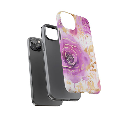 Elegant Purple-Gold Watercolor Rose Mobile Case