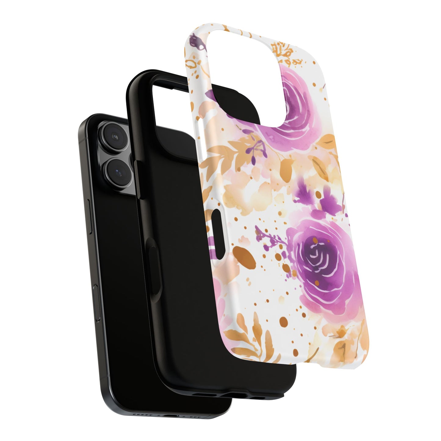 Purple Bloom Watercolor Mobile Case – Artistic Elegance in Gold & Lilac
