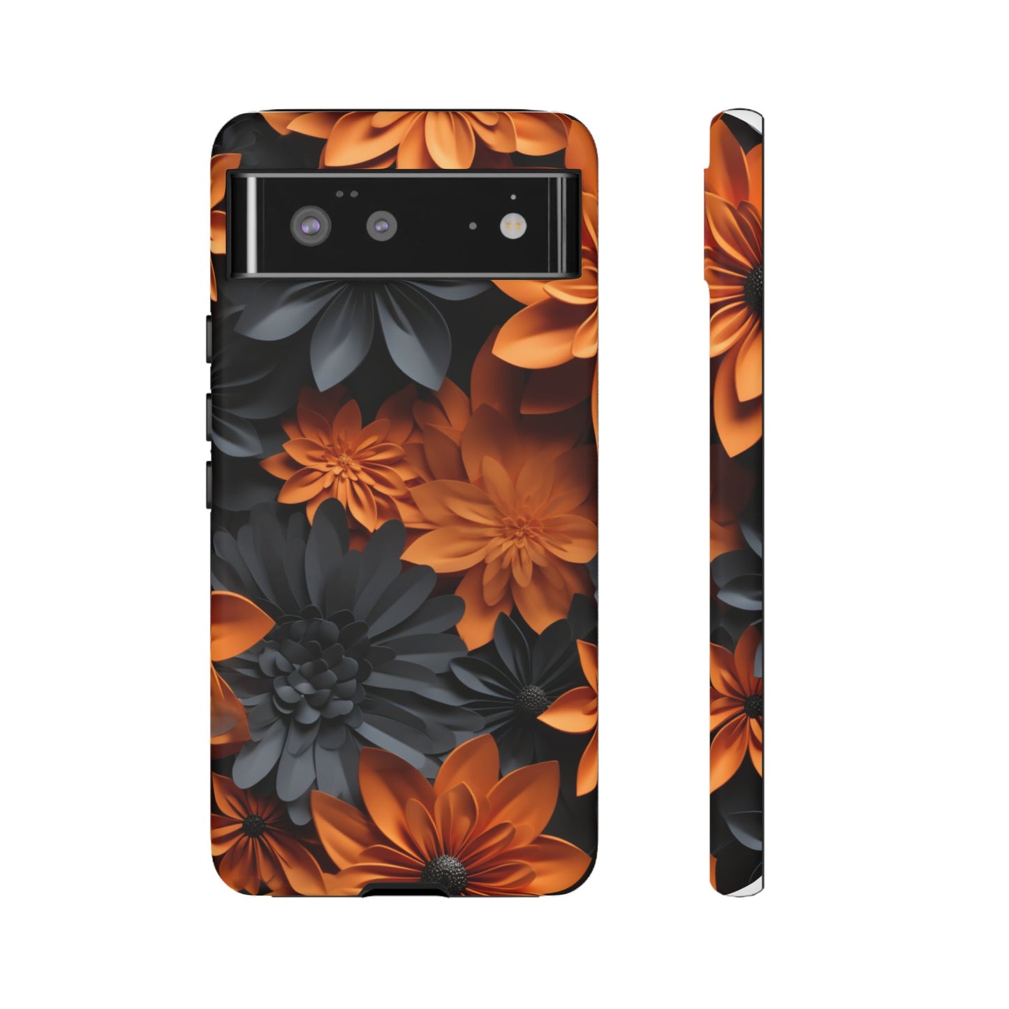 Orange & Black 3D Floral Mobile Case