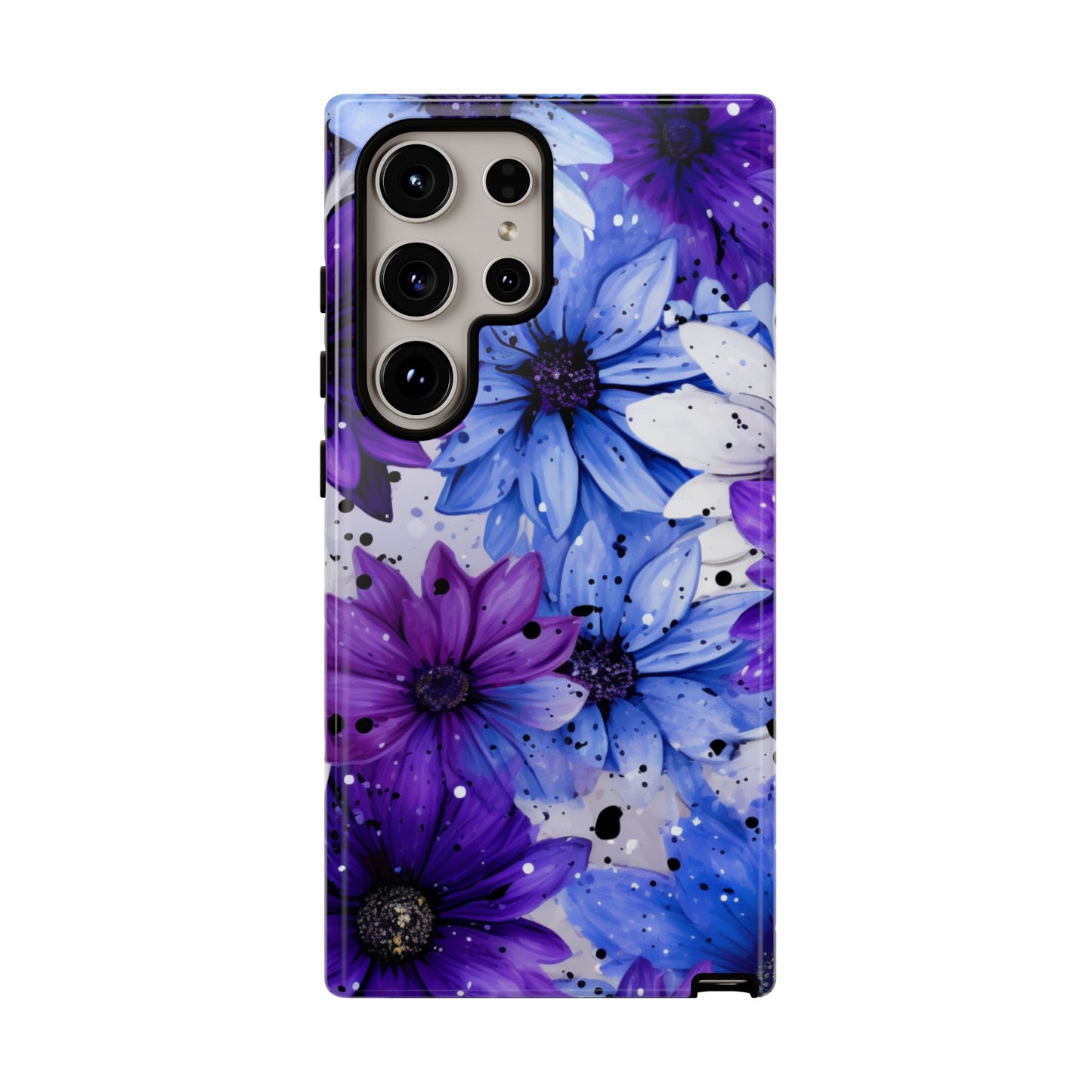 Blue & Purple Floral Splash Mobile Cover – Elegant Artistic Flowers