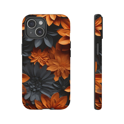 Orange & Black 3D Floral Mobile Case