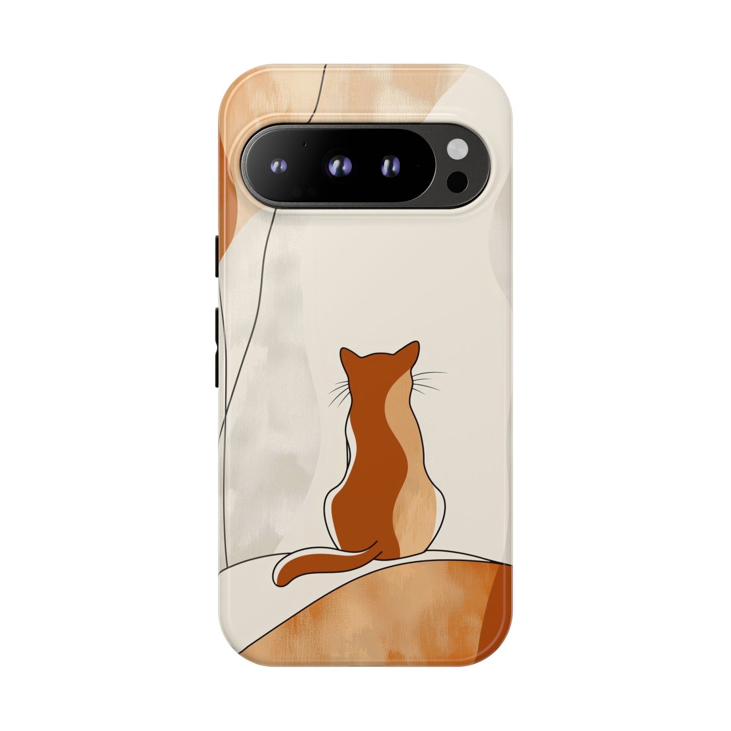 Contemplative Cat: Minimalist Sunset Phone Case for iPhone, Samsung & Pixel