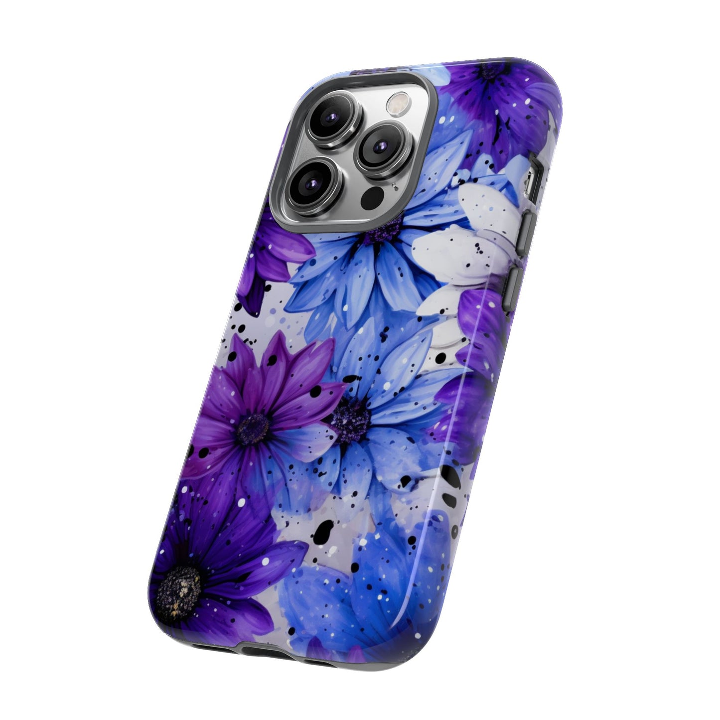 Blue & Purple Floral Splash Mobile Cover – Elegant Artistic Flowers