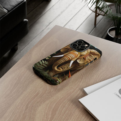 Golden Jungle Elephant Mobile Cover – Intricate Paper Art Design