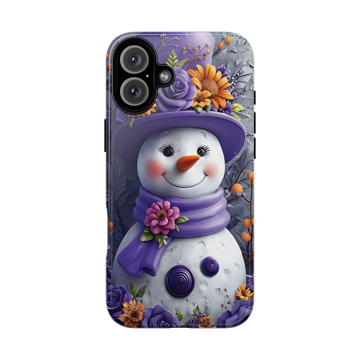 Cheerful Snowman With Colorful Floral Hat And Scarf phone case design
