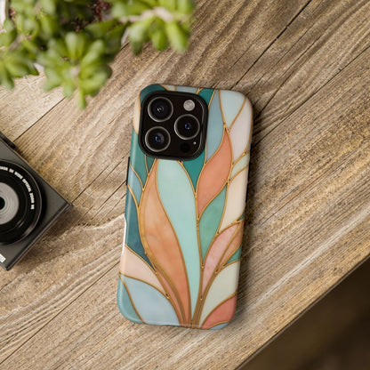 Geometric Leaves: Teal, Peach, and Gold Harmony