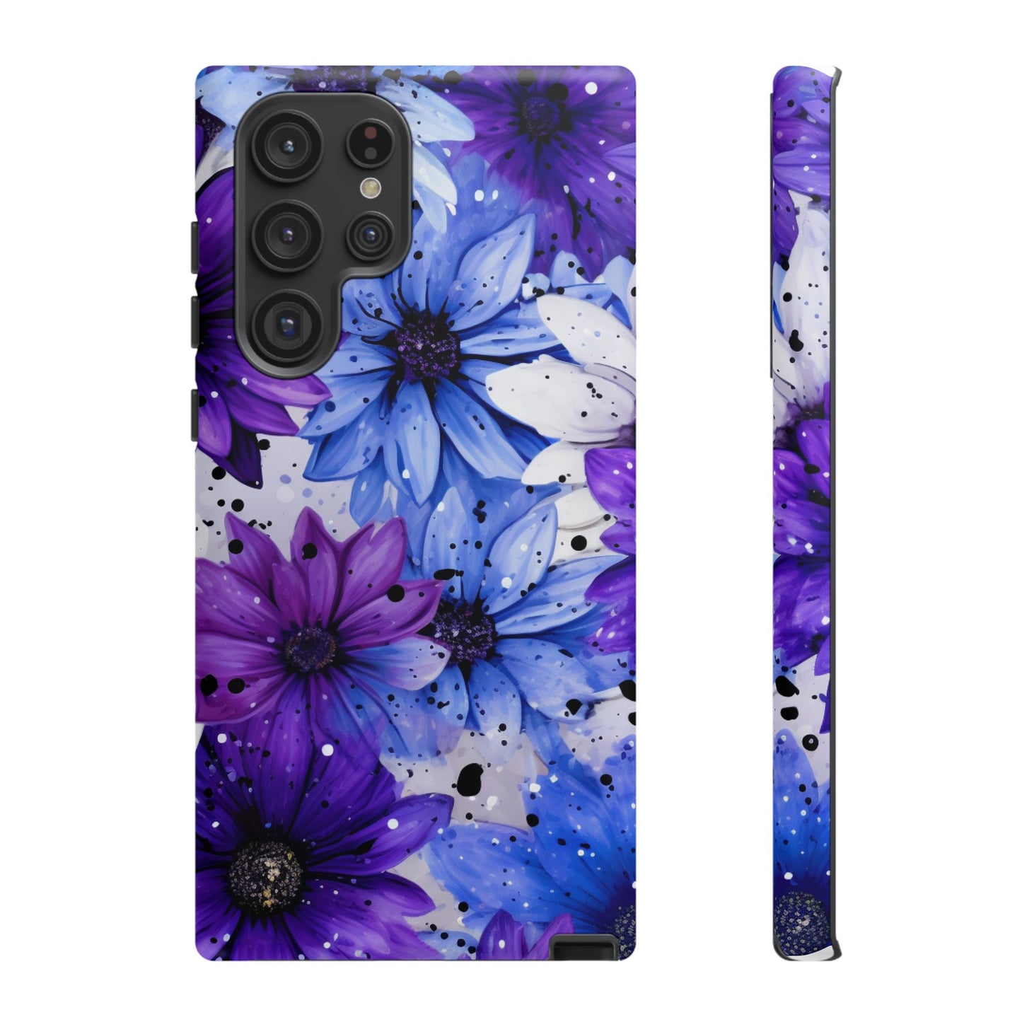 Blue & Purple Floral Splash Mobile Cover – Elegant Artistic Flowers