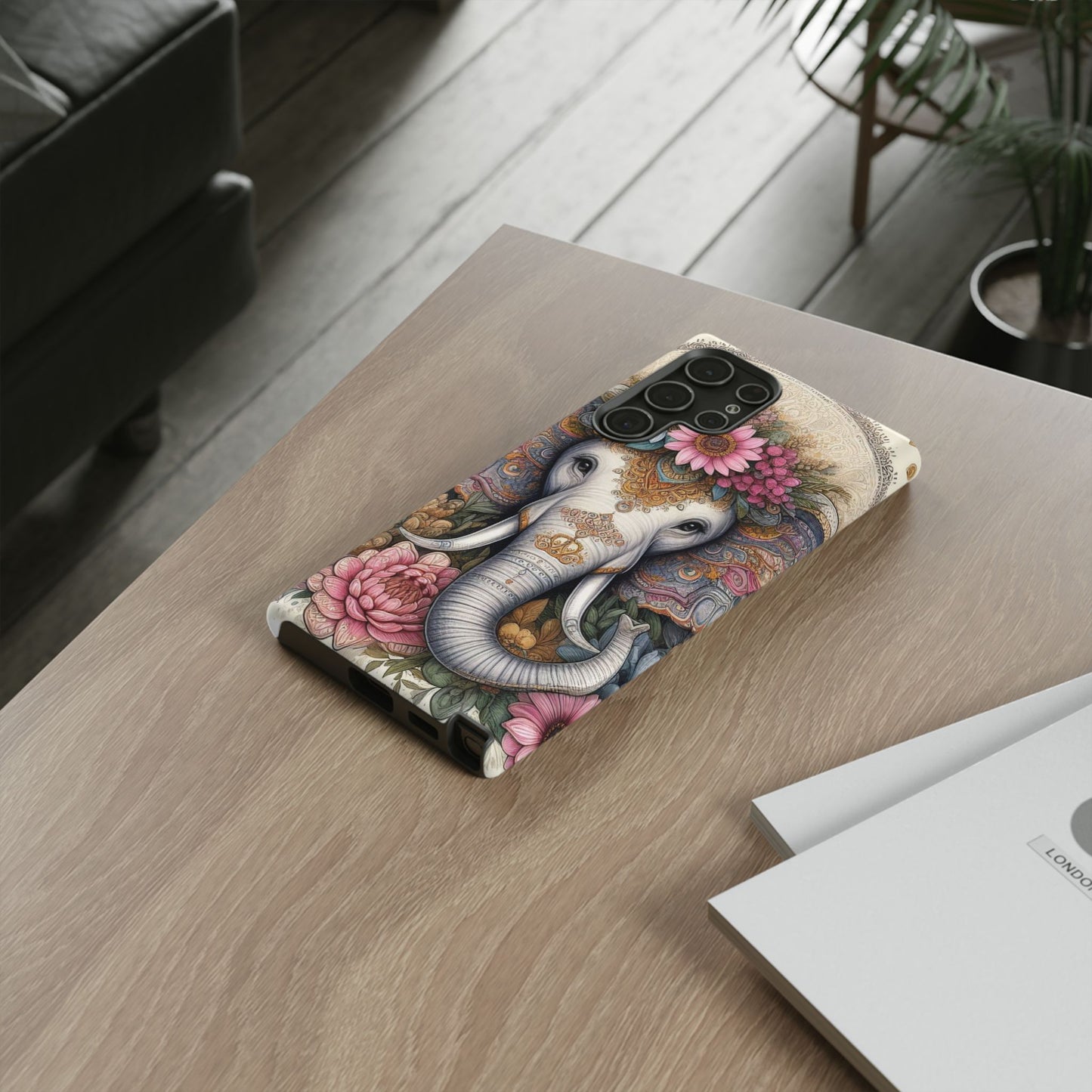 Elegant Floral Elephant Mobile Cover – Royal Mandala Art