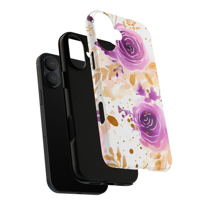 Purple Bloom Watercolor Mobile Case – Artistic Elegance in Gold & Lilac