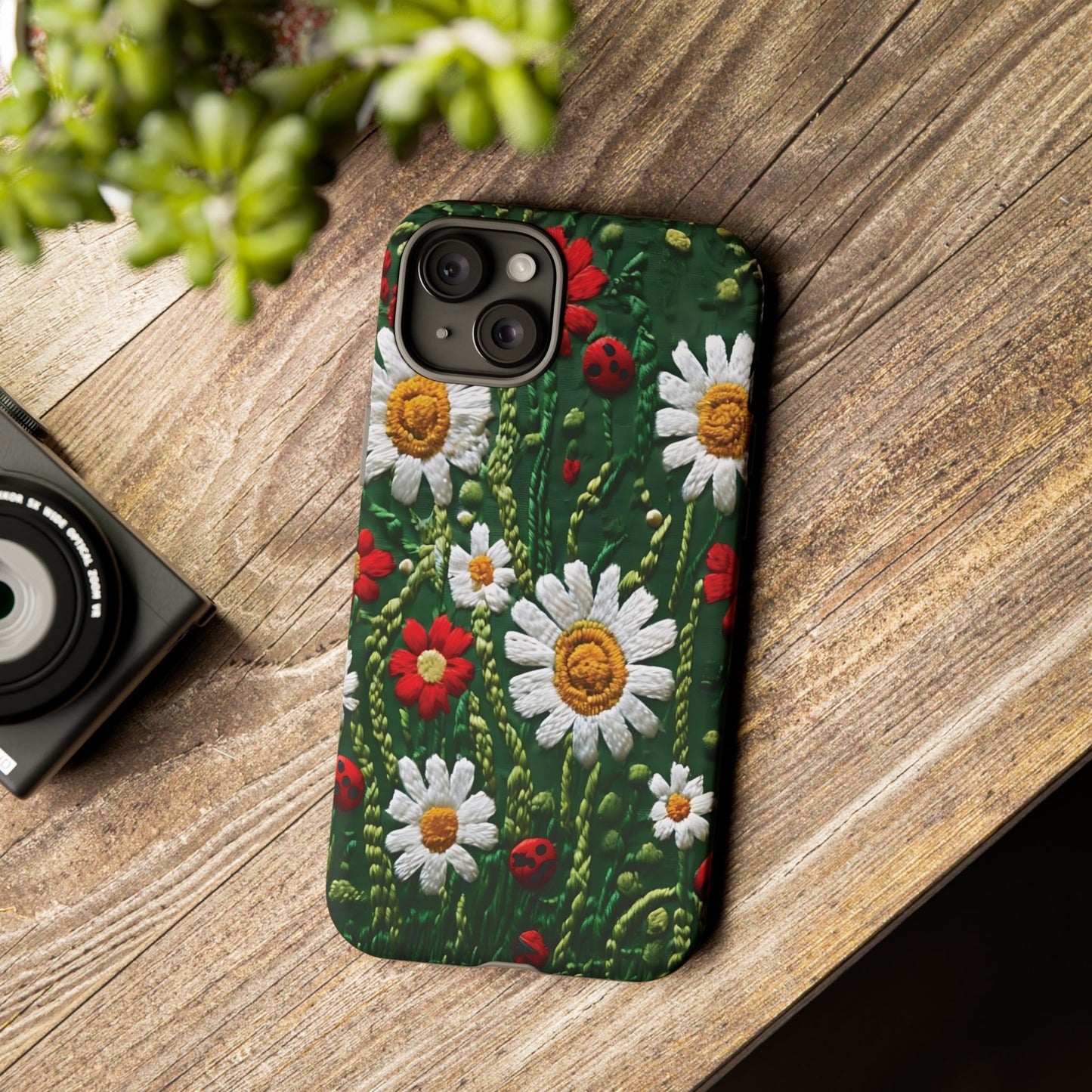 Knitted Pattern With Diamonds And Festive Motifs On Navy phone case design.