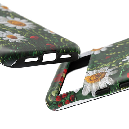 Intricate Embroidered Fabric Featuring Daisies And Ladybugs phone case design