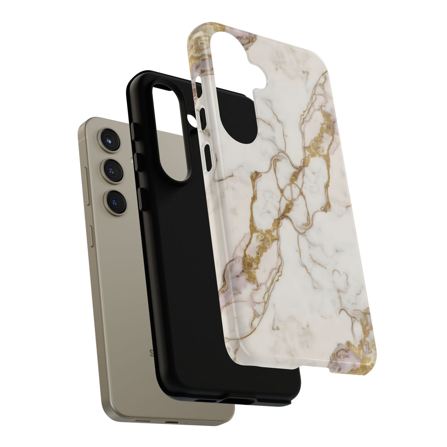 Elegant White and Gold Marble Case Design