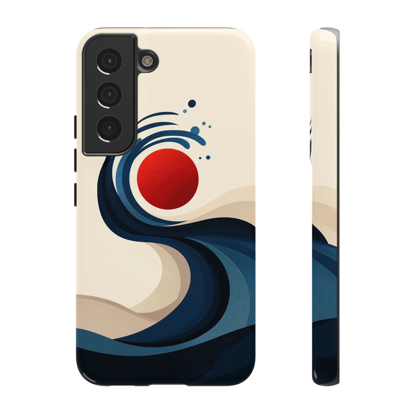 Red Sun Wave – Minimalist Abstract Ocean Case for iPhone, Google Pixel, Samsung