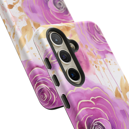 Elegant Purple-Gold Watercolor Rose Mobile Case