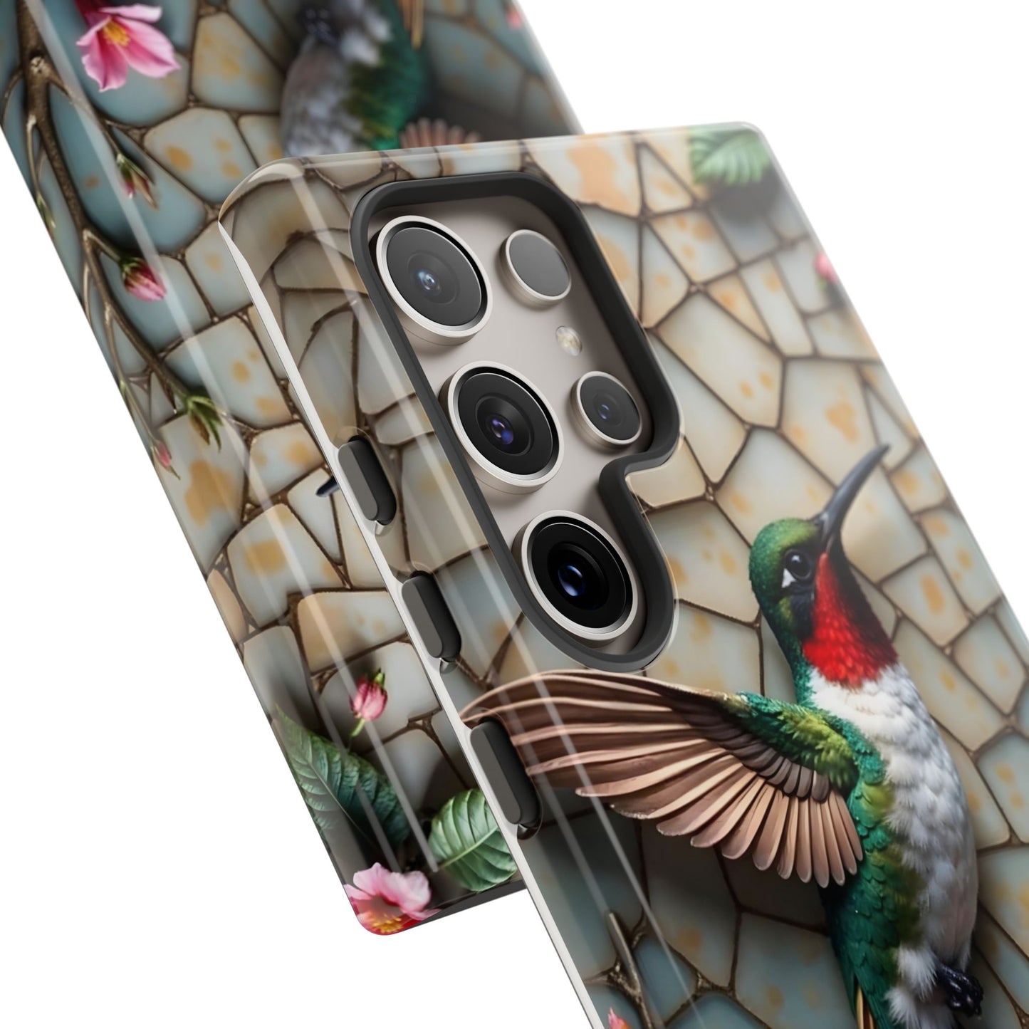 Vivid Hummingbird with Blossoming Branches | Artistic Mosaic Style