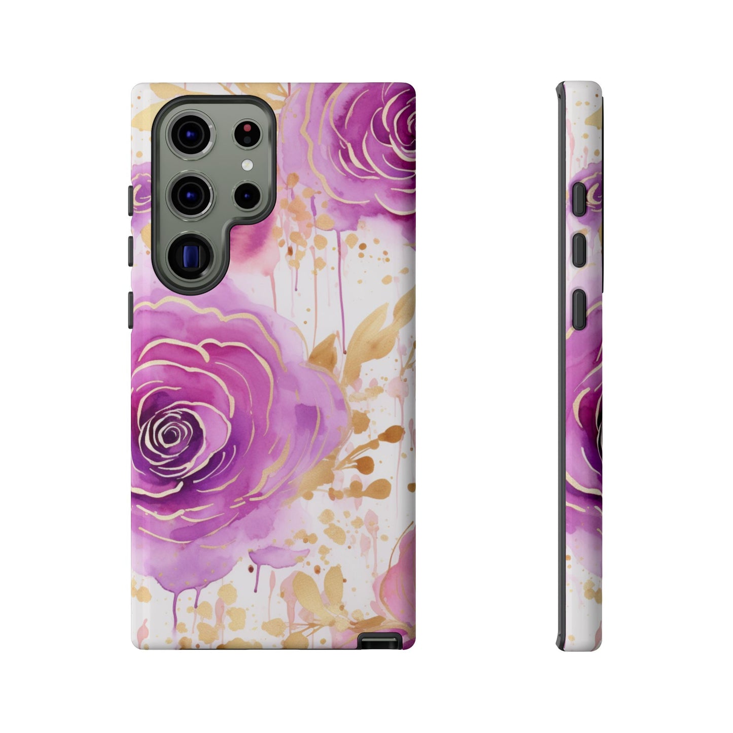Elegant Purple-Gold Watercolor Rose Mobile Case