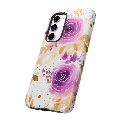 Purple Bloom Watercolor Mobile Case – Artistic Elegance in Gold & Lilac
