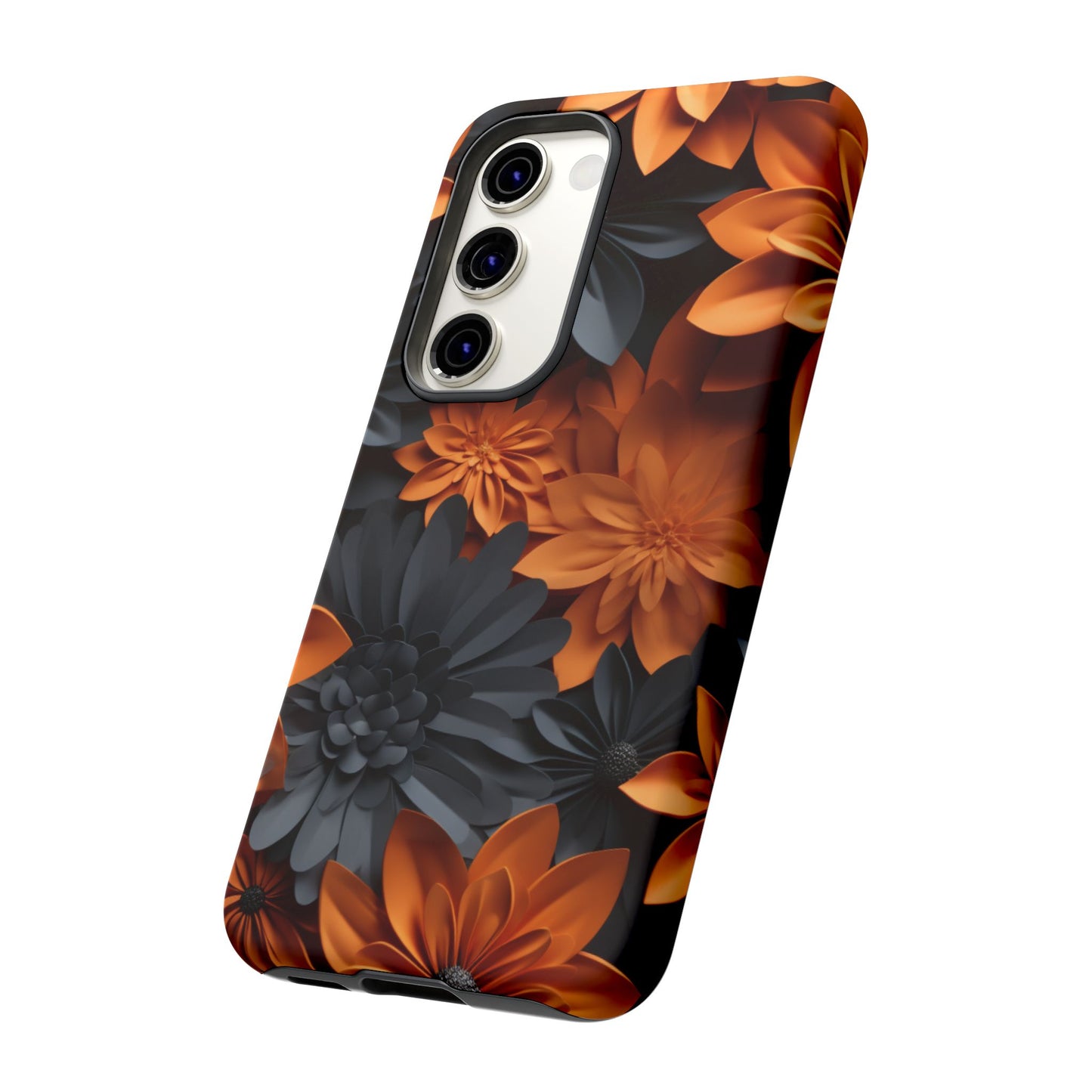Orange & Black 3D Floral Mobile Case
