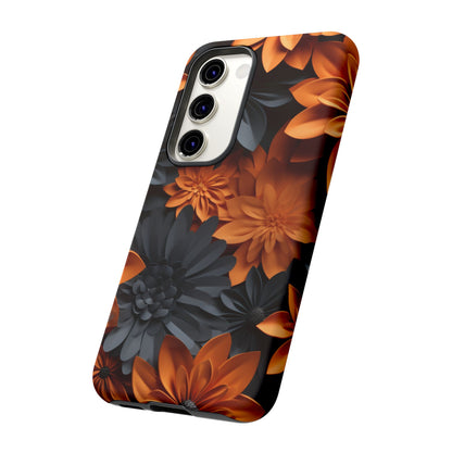 Orange & Black 3D Floral Mobile Case