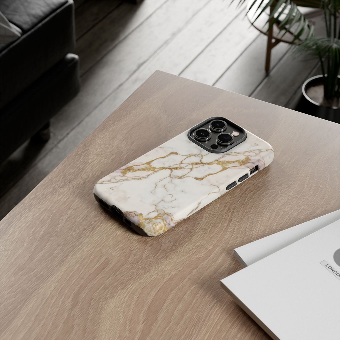 Elegant White and Gold Marble Case Design
