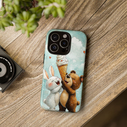 Bear & Bunny Ice Cream Delight - Cute Anime Phone Case for iPhone, Samsung, Google Pixel
