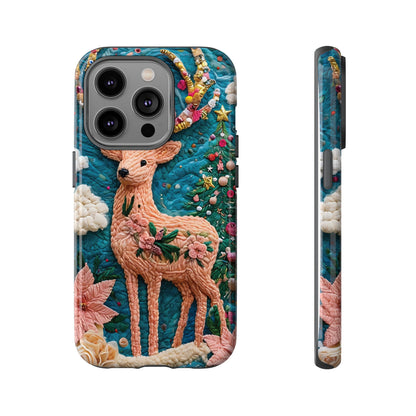 Whimsical Textile Art Featuring Intricate Peach-Colored Deer phone case design.