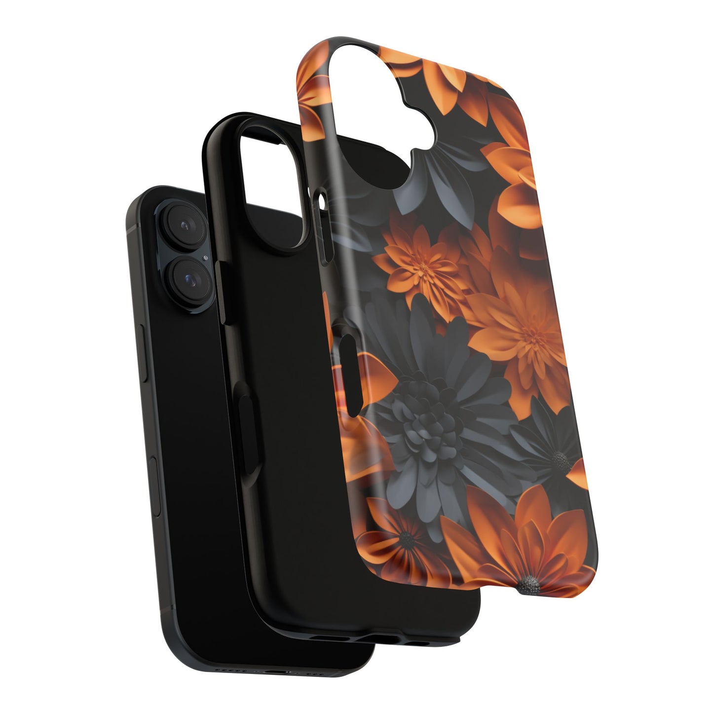 Orange & Black 3D Floral Mobile Case