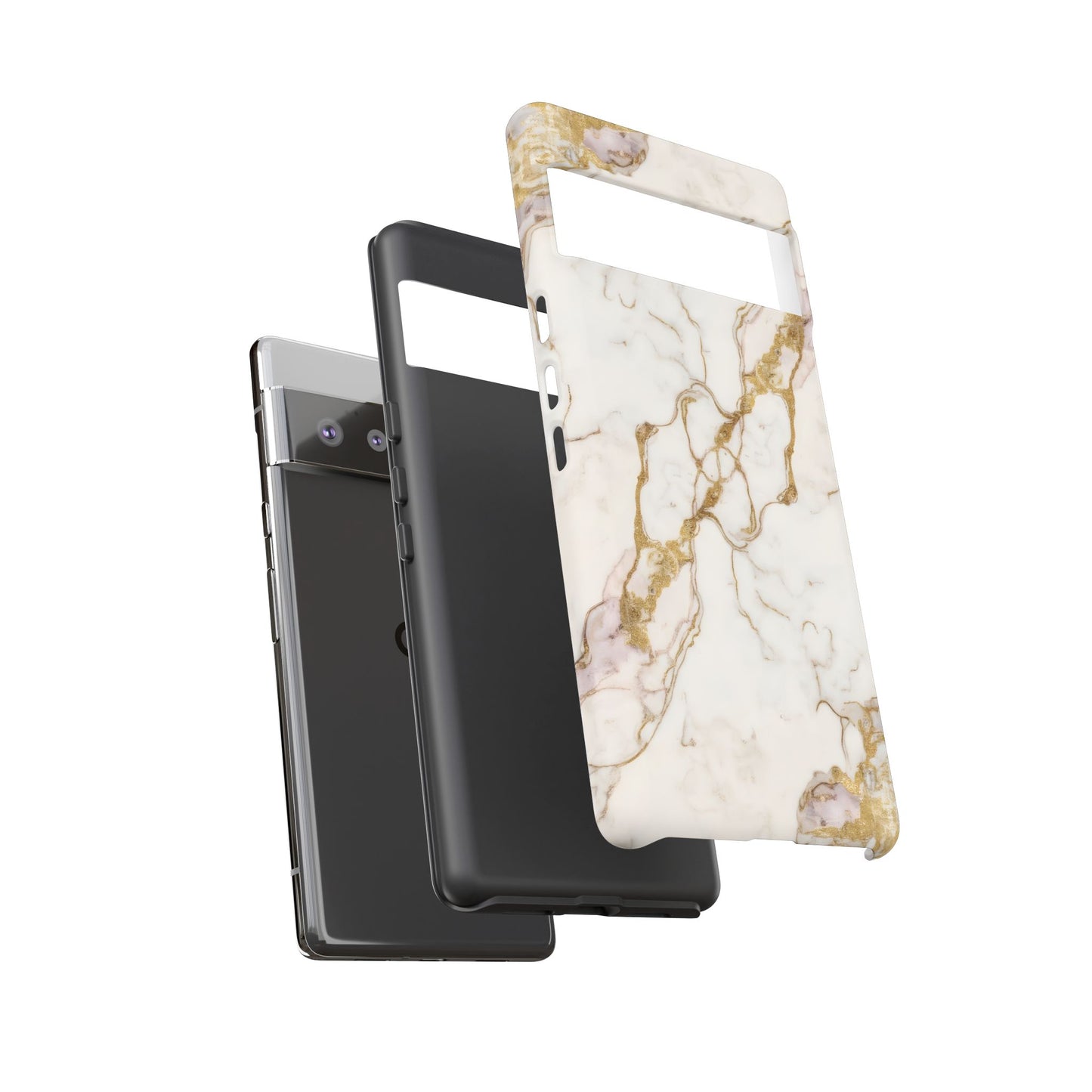 Elegant White and Gold Marble Case Design