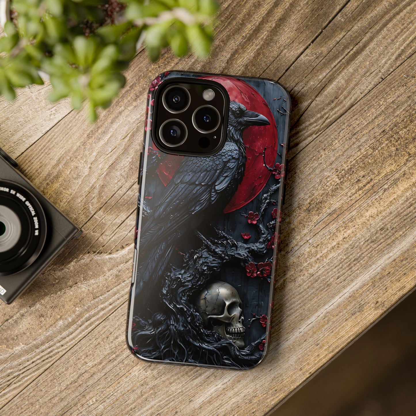 Gothic Sculpture Of Raven On Charcoal Tree Branch phone case design