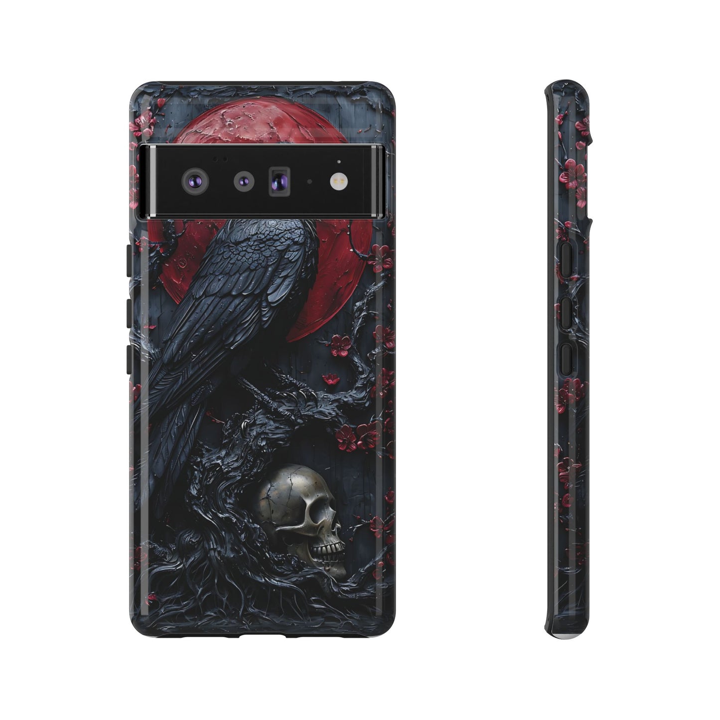 Gothic Sculpture Of Raven On Charcoal Tree Branch phone case design