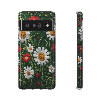 Knitted Pattern With Diamonds And Festive Motifs On Navy phone case design.