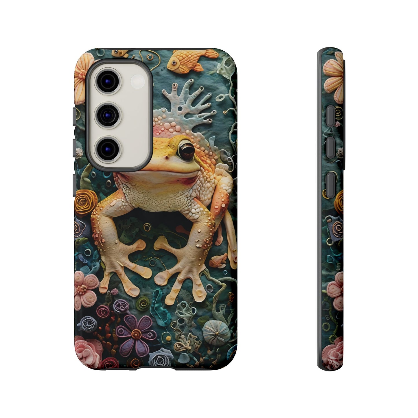 Intricate 3D Felt Artwork of Underwater Ecosystem with Frog phone case design.