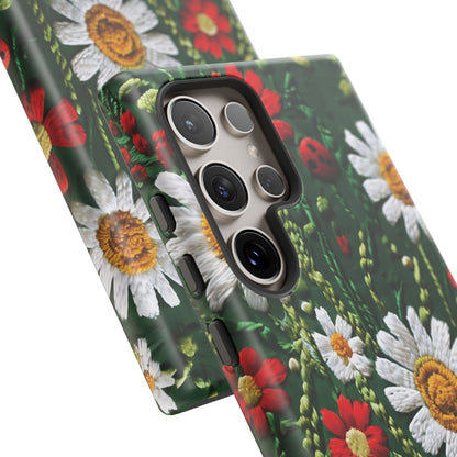 Intricate Embroidered Fabric Featuring Daisies And Ladybugs phone case design