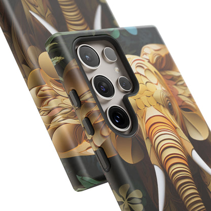 Golden Jungle Elephant Mobile Cover – Intricate Paper Art Design