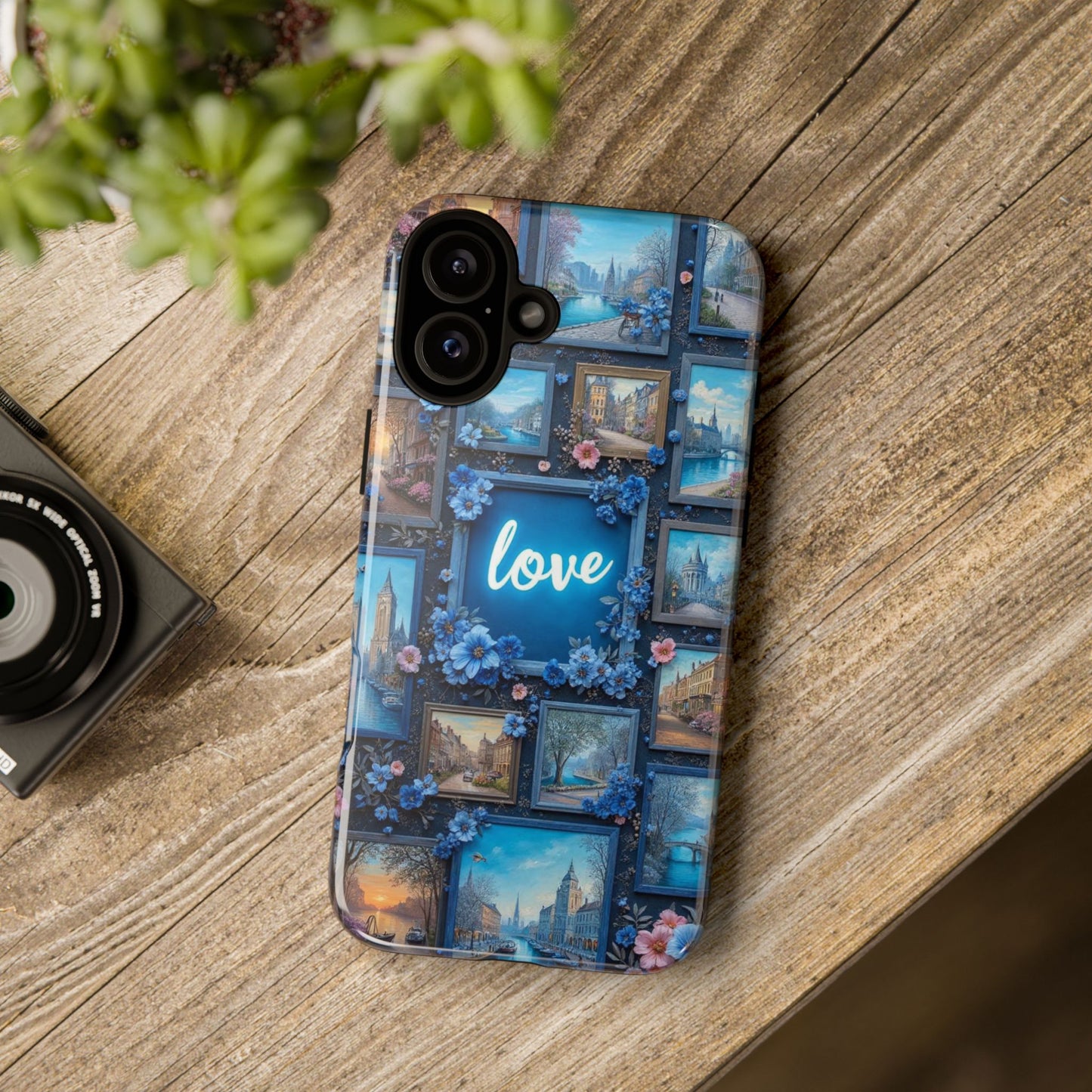 Blue Floral Love Frame Phone Case