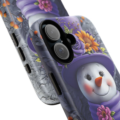 Cheerful Snowman With Colorful Floral Hat And Scarf phone case design