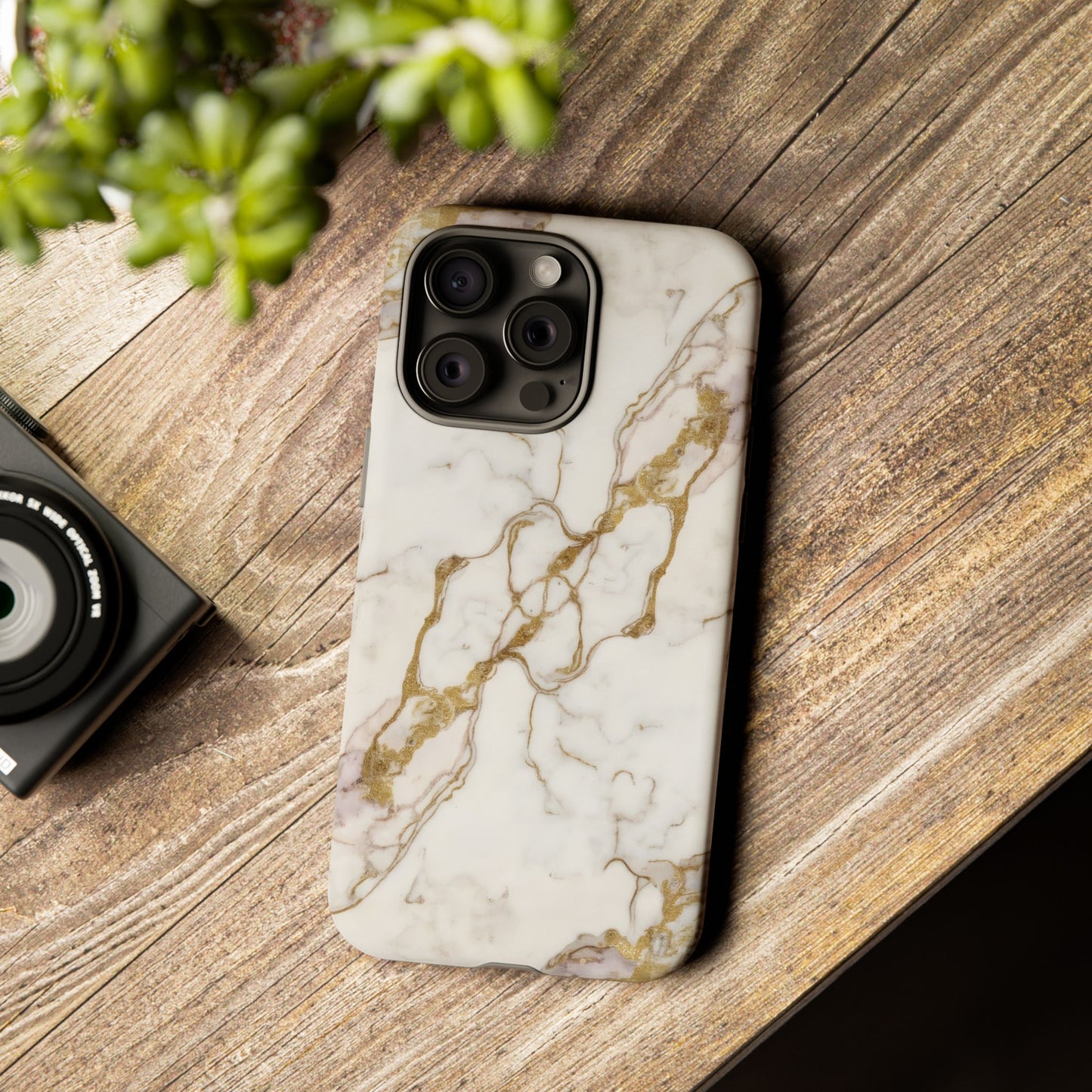 Elegant White and Gold Marble Case Design