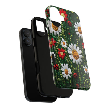 Knitted Pattern With Diamonds And Festive Motifs On Navy phone case design.